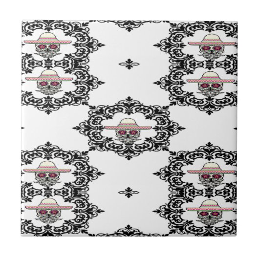 Damast und Schädel Fliese (Vorderseite)