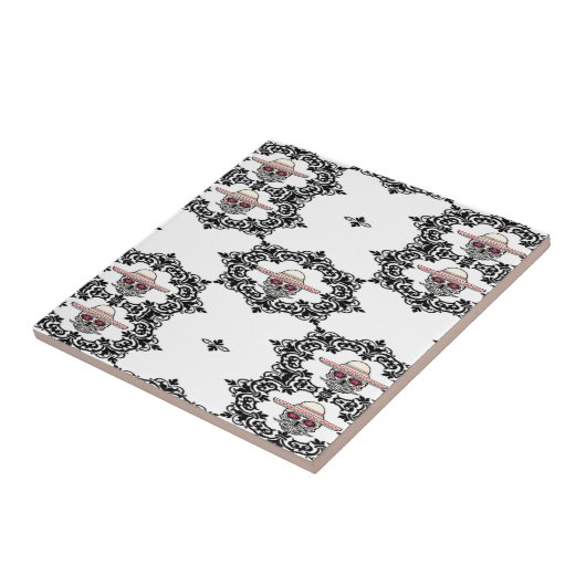 Damast und Schädel Fliese (Seite)