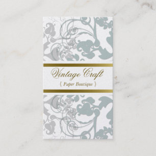 Damast Vintage Blumen Schwung Chic Blau Elegant Visitenkarte