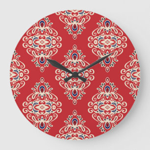 Damast-Vintage: Nahtloses Muster mit florierendem Große Wanduhr