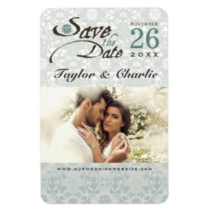 Damast Vintage-Spitze Save The Date Foto-Magnet Magnet