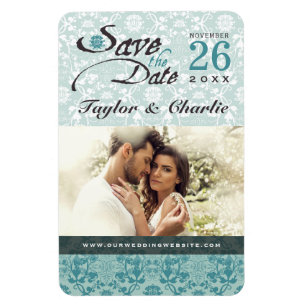 Damast Vintage-Spitze Save The Date Foto-Magnet Magnet