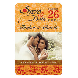 Damast Vintage-Spitze Save The Date Foto-Magnet Magnet