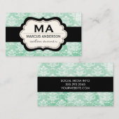 Damast / Wasserfarbe (grün) Visitenkarte (Vorne/Hinten)