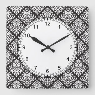 Damast-Weiß auf Schwarzem Quadratische Wanduhr