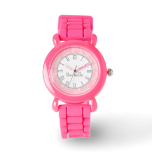 Damast-Wildblumedruckrosa-Namenarmbanduhr Armbanduhr