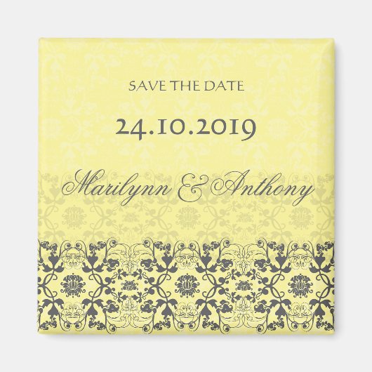 Damast Wirbel Spitze Butter Save The Date Magnet (Vorne)