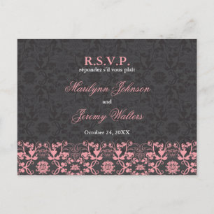 Damast Wirbel Spitze Kohle RSVP Hochzeitspostkarte Einladungspostkarte
