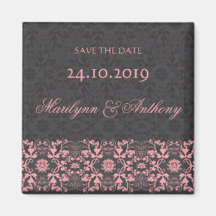 Damast Wirbel Spitze Kohle Save The Date Magnet