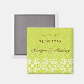 Damast Wirbel Spitze Limette Save The Date Magnet (Vorderseite/Rückseite)