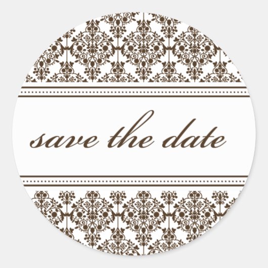 Damastaufkleber, Save the Date Runder Aufkleber (Vorderseite)