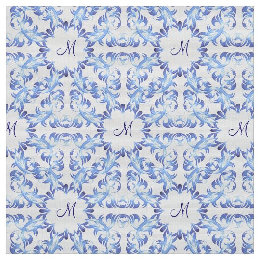 Damastblau-Muster. Monogramm. Stoff (Muster)
