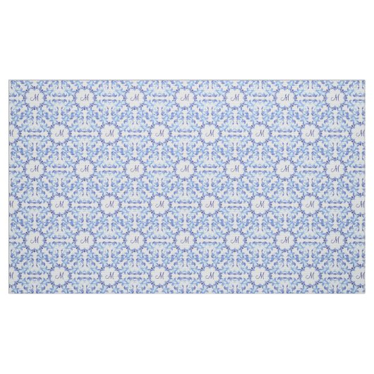 Damastblaumuster. Monogramm Stoff (Fat Quarter (45,7 x 55,9 cm))