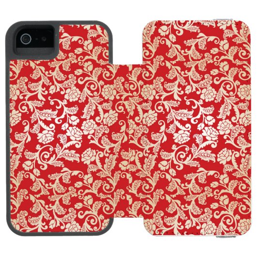 Damastblumenhintergrundmuster Incipio iPhone Geldbeutel-Hülle (Folio Geöffnet)