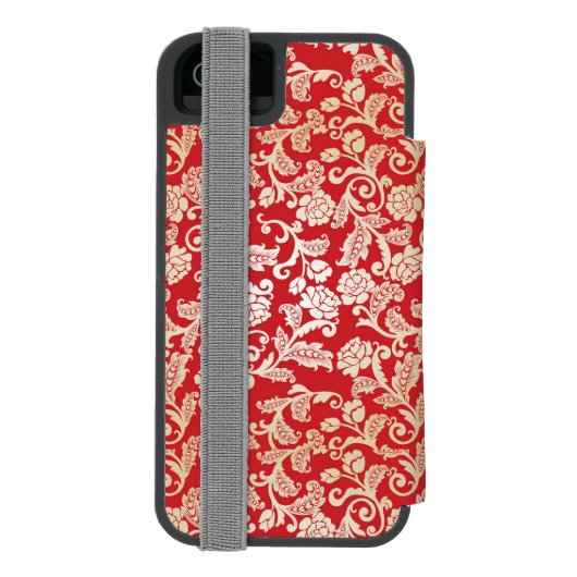 Damastblumenhintergrundmuster Incipio iPhone Geldbeutel-Hülle (Folio Rückseite)