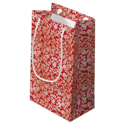 Damastblumenhintergrundmuster Kleine Geschenktüte (Rückseite Schrägansicht)