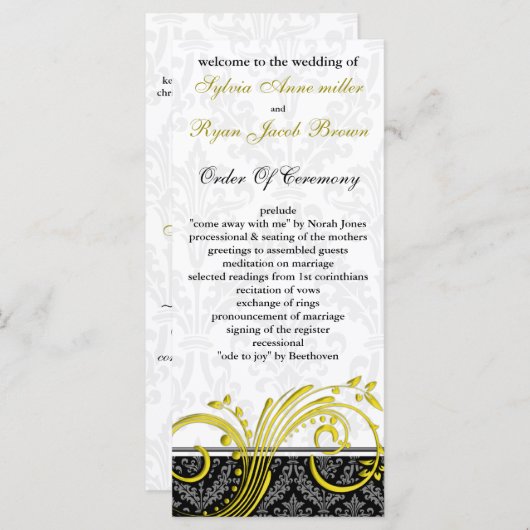 Damastgelbe Hochzeit Programm (Vorne/Hinten)