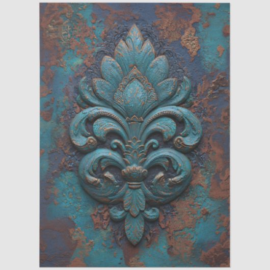 Damastgeprägtes Fleur-De-Lis-Dekoupage Seidenpapier (Vorderseite)