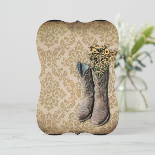 Damastlavendel Westernland-Cowboystiefel Einladung (Stehend Vorderseite)