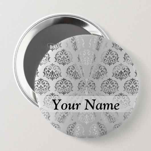 Damastmuster des silbernen Graus Button (Vorne & Hinten)