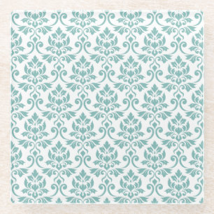 Damastmuster Feuille Teal Glasuntersetzer