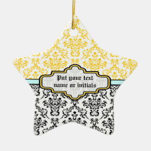 Damastmuster schwarz weiß gelb aqua Ornament