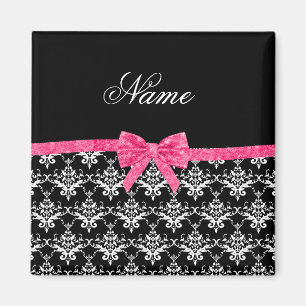 Damastrosa-Glitterbogen des individuellen Namens Magnet