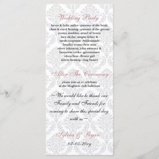 Damastrosa Hochzeitsprogramm Programm (Rückseite)