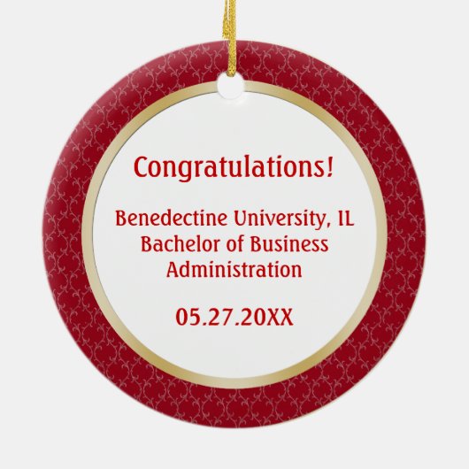 Damastrot und GoldAbschluss-Foto Verzierung Keramik Ornament (Hinten)