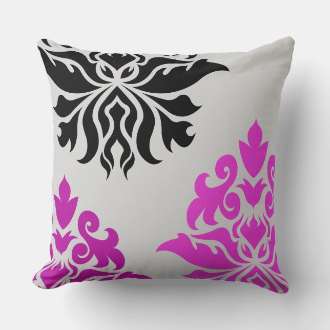 Damastverzierte Montage-Rosa-Pflaumen-graues Kissen (Vorderseite)