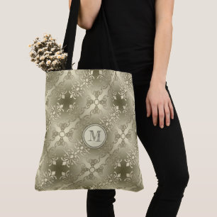 Damaszener Blumen gold nahtloses Muster.Monogramm. Tasche