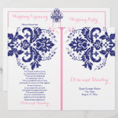 Damaszener Marineblau, rosa Hochzeitsprogramm (Vorne/Hinten)