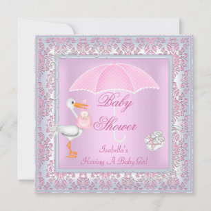 Damaszener Rosa Baby Shower Mädchen Regenschirm Einladung