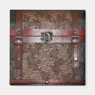 Damaszener-Rosen-Leder-Vintage-Truhe Magnet