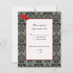 Damaszener RSVP-Karten mit roter Umrandung und Her RSVP Karte