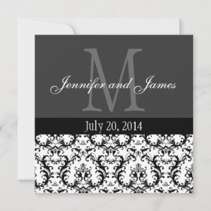 Damaszener Schwarz-Weiße Monogramm-Hochzeitseinlad Einladung