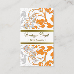 Damaszener Vintage-Blumen-Schick Orange Elegant Visitenkarte