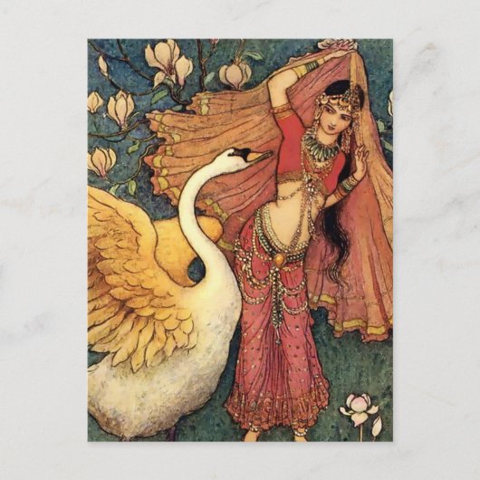 "Damayanti and the Swan" von Warwick Goble Postkarte (Vorderseite)