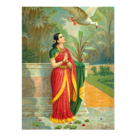 Damayanti und die Swan von Raja Ravi Varma Fotodruck (Vorne)