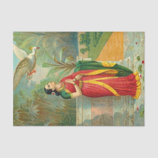 Damayanti und die Swan von Raja Ravi Varma Seidenpapier (Vorderseite)