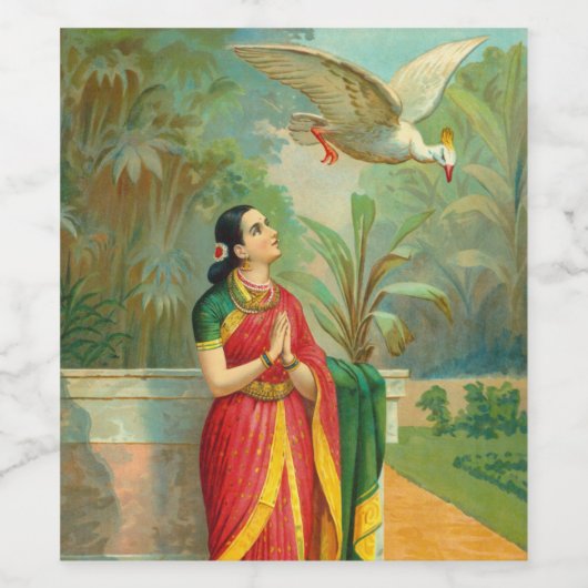 Damayanti und die Swan von Raja Ravi Varma Weinetikett (Einzelnes Label)