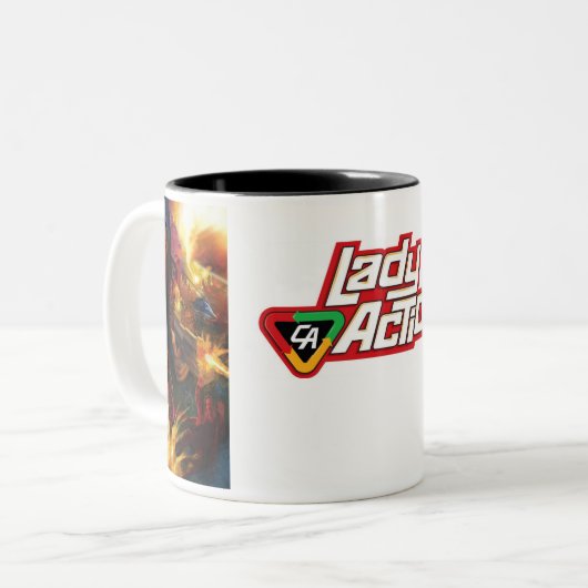 Dame Action Coffee Mug Zweifarbige Tasse (Vorderseite Links)