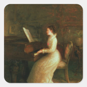 Dame am Klavier Quadratischer Aufkleber