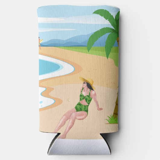 Dame am Strand Selters Dosenkühler (Vorderseite)