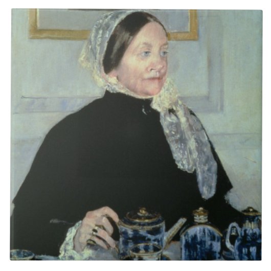 Dame am Tee-Tisch, 1885 (Öl auf Leinwand) Fliese (Vorderseite)