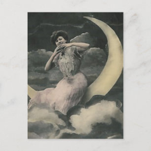 Dame auf dem Mond lächelt Postkarte