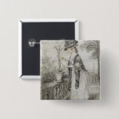 Dame auf einer Terrasse, die eine Button (Vorne & Hinten)