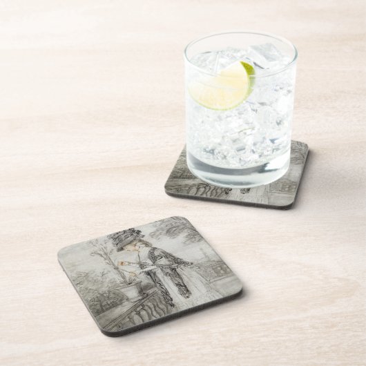 Dame auf einer Terrasse, die eine Getränkeuntersetzer (Rechte Seite)