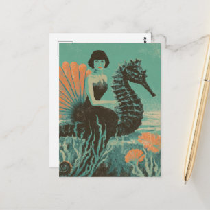 Dame auf ihrem Seepferd Postkarte
