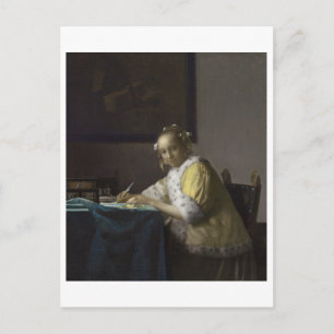 Dame beim Schreiben eines Briefes von Johannes Ver Postkarte